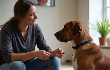 Éducateur animalier échangeant avec un maître et son chien